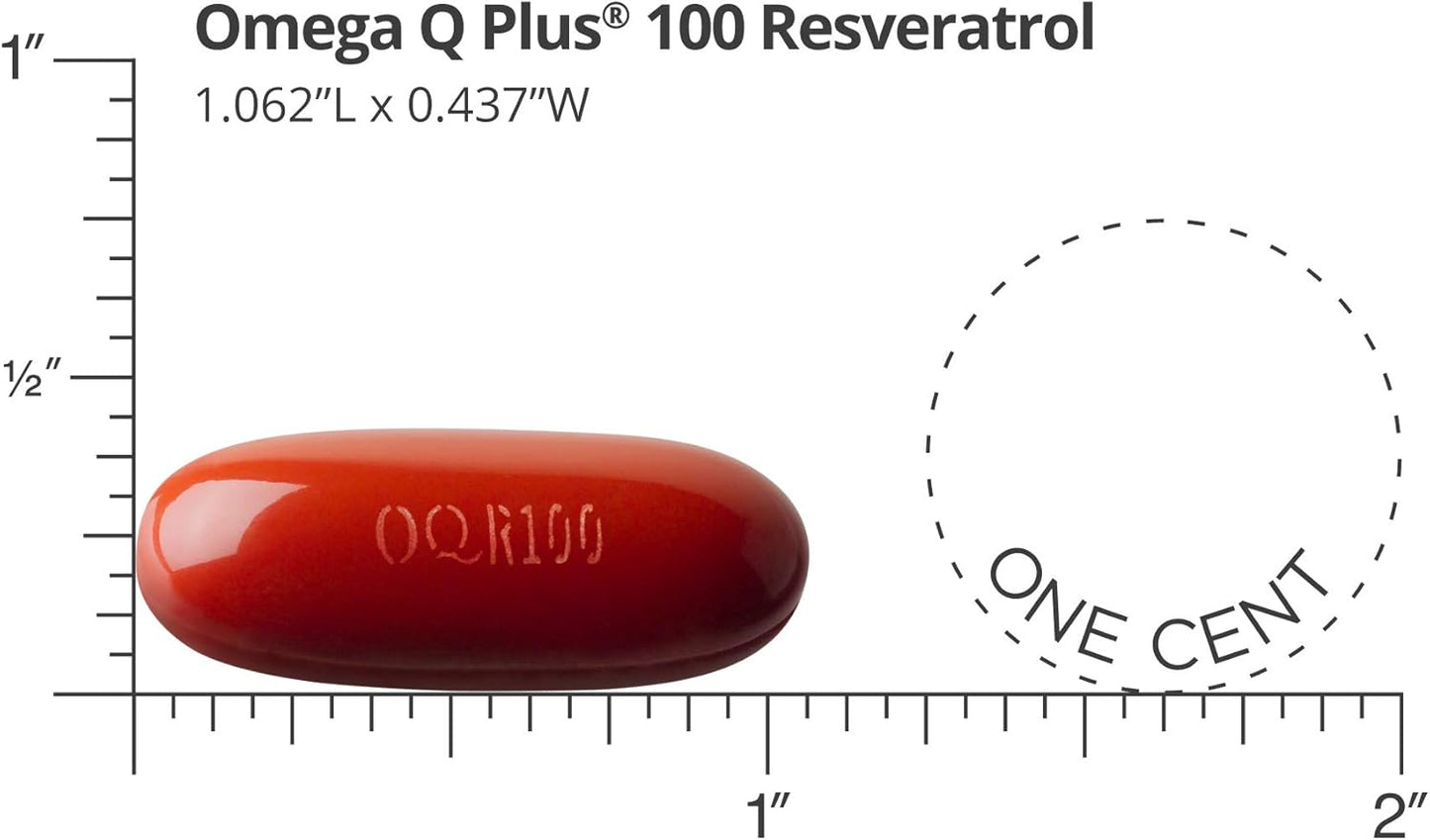 Omega Q Plus 100 Resveratrol: Heart Health Support with CoQ10 and Resveratrol - 60 Softgels