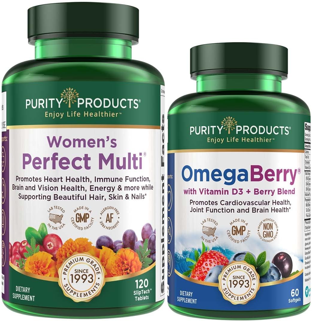 OmegaBerry Women's Multi + Fish Oil: Supports Urinary Tract Health, Immune System, Bone Health, Hair, Skin, Nails, 1250mg Omega-3, Vitamin D3 + More