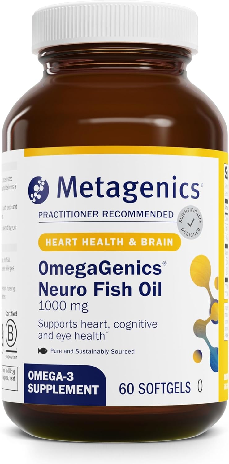 OmegaGenics Neuro Softgels: 1000-750mg DHA, 250mg EPA for Brain & Heart Health - Non-GMO, Gluten-Free, No Fishy Taste - 60 ct