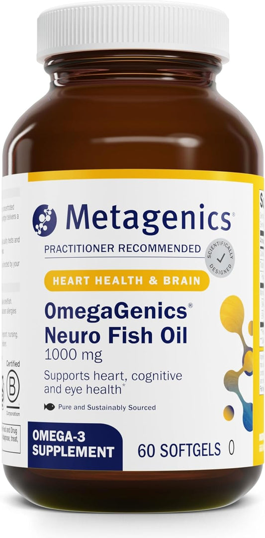 OmegaGenics Neuro Softgels: 1000-750mg DHA, 250mg EPA for Brain & Heart Health - Non-GMO, Gluten-Free, No Fishy Taste - 60 ct