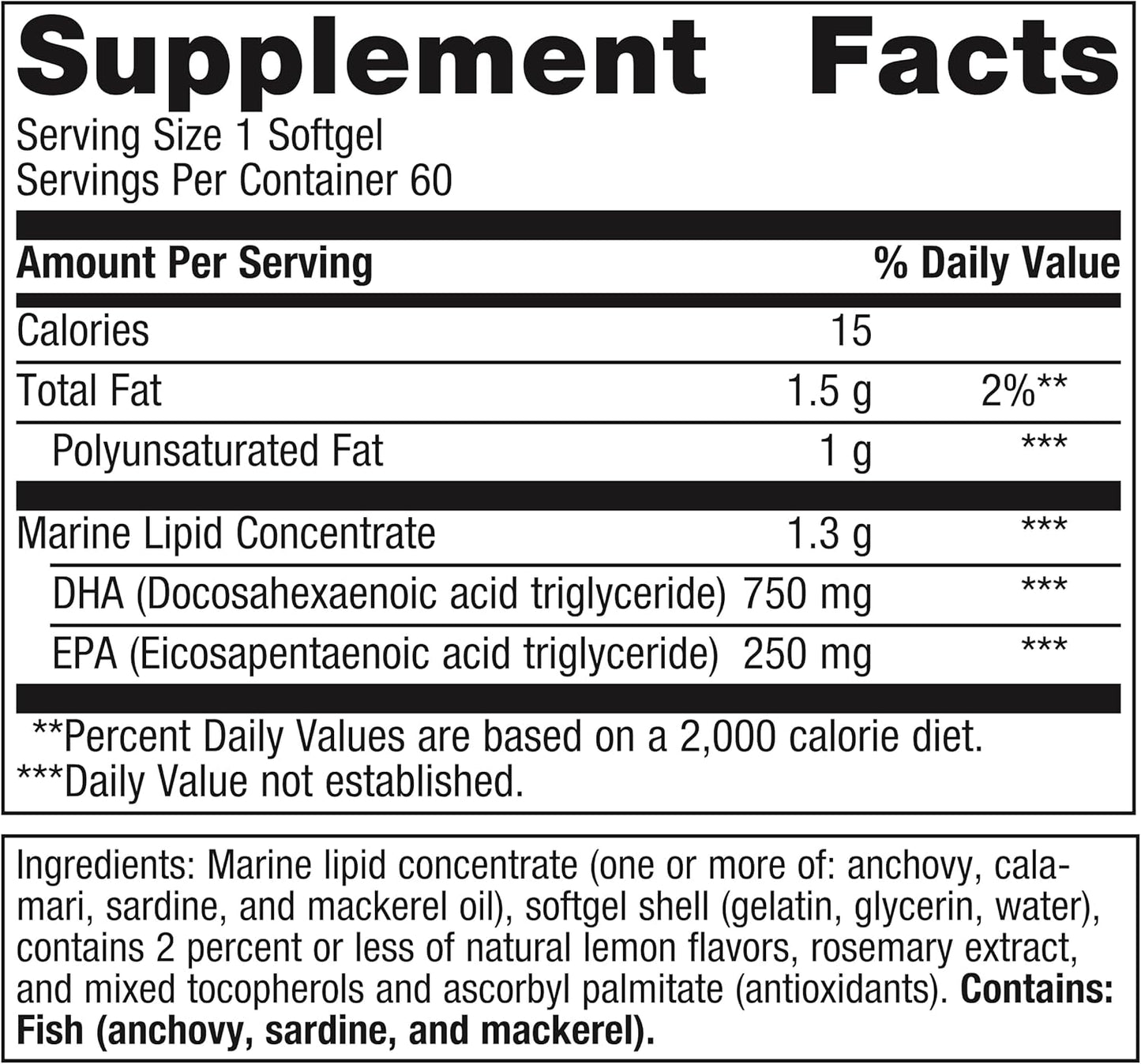 OmegaGenics Neuro Softgels: 1000-750mg DHA, 250mg EPA for Brain & Heart Health - Non-GMO, Gluten-Free, No Fishy Taste - 60 ct