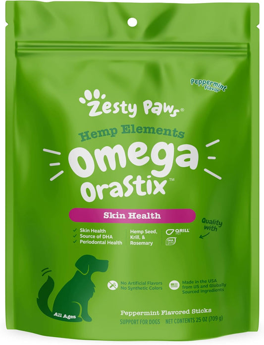 Omegametabolism boosterSalmon Krill Oil OraStix for Dogs 25oz - Bone Broth Skin Coat Care, Hip & Joint Health, Heart & Immune Support, Tartar & Teeth Cleaning - Zesty Paws