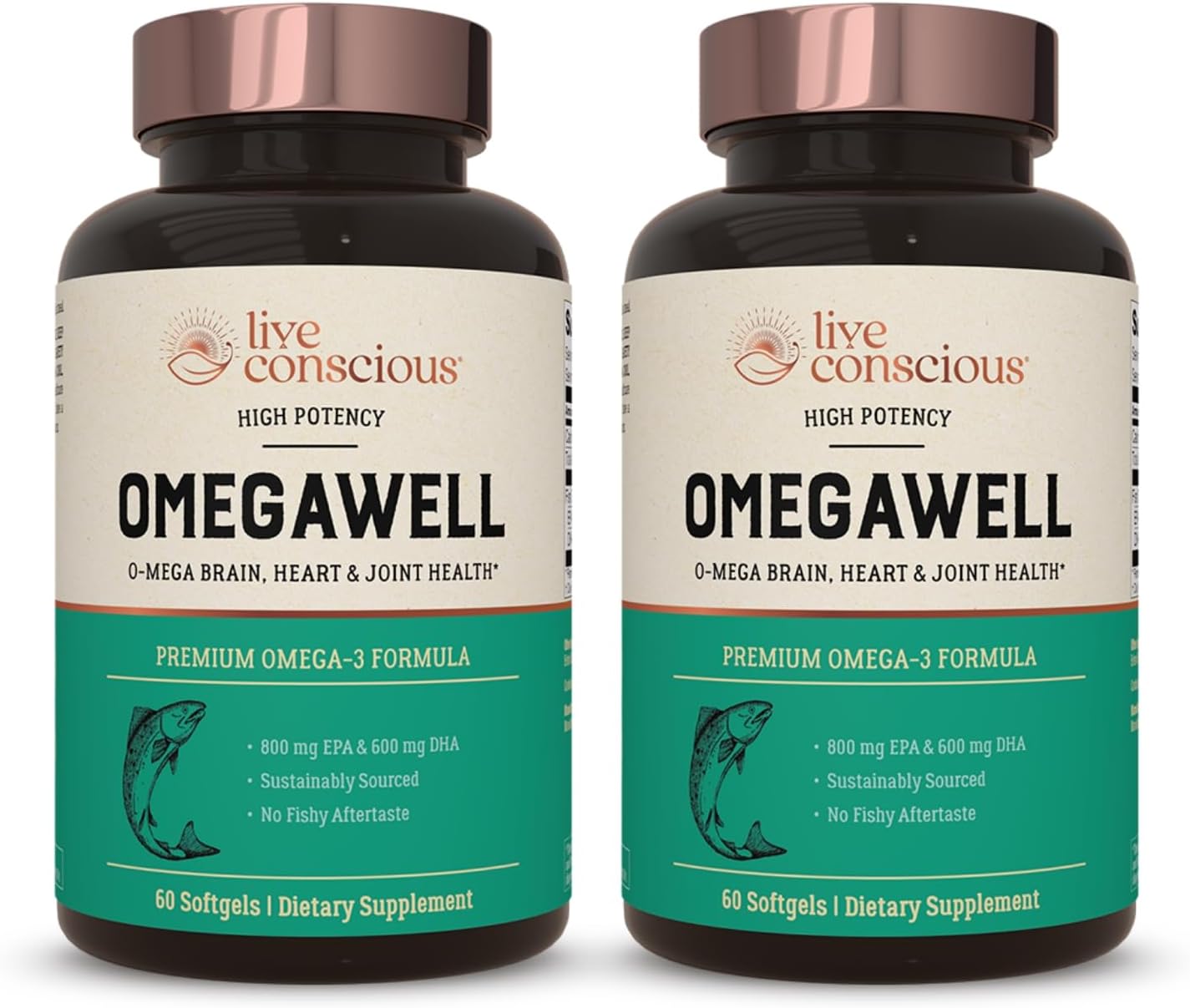 OmegaWell Fish Oil Capsules 800mg EPA 600mg DHA - Heart, Brain, Joint Support - Enteric-Coated, Sustainably Sourced - Easy to Swallow 120 Count (2-Pack)
