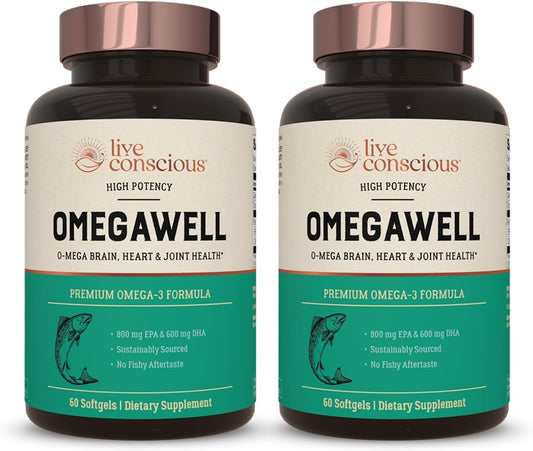 OmegaWell Fish Oil Capsules 800mg EPA 600mg DHA - Heart, Brain, Joint Support - Enteric-Coated, Sustainably Sourced - Easy to Swallow 120 Count (2-Pack)