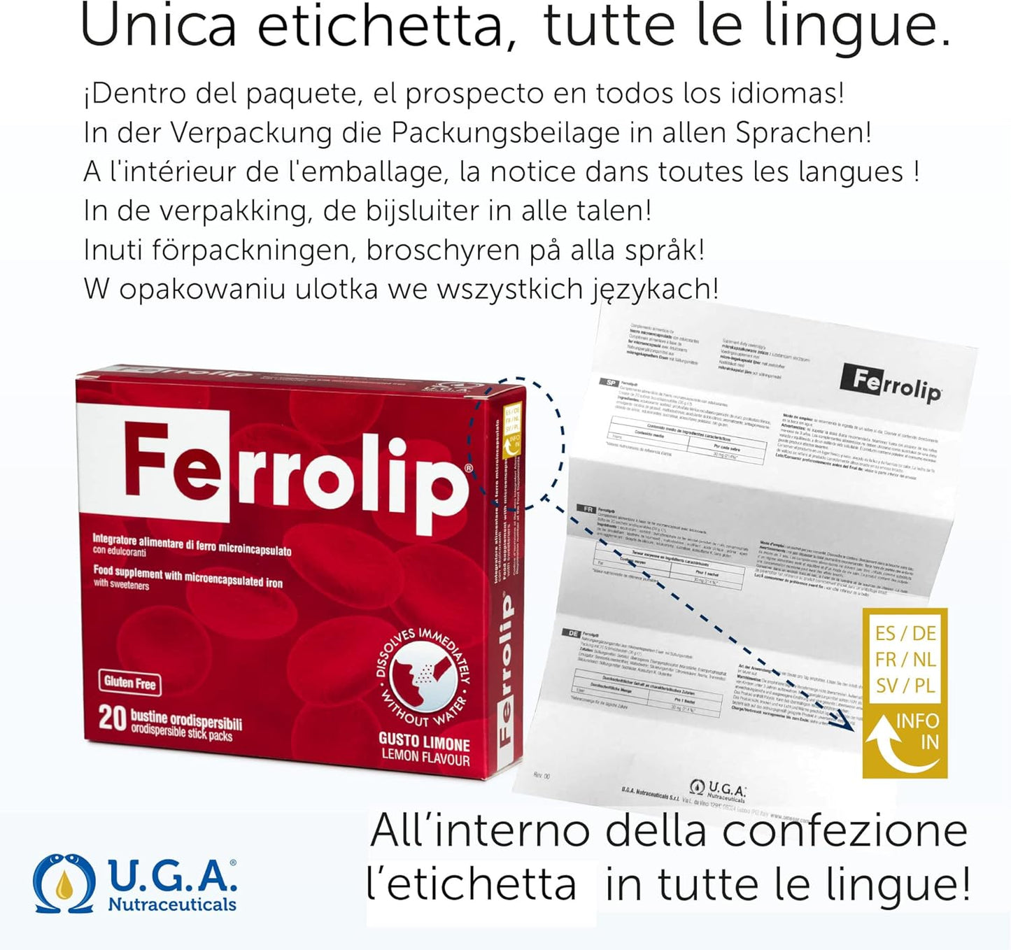 OMEGOR Ferrolip™ Iron Supplement 20 Single-Dose Sachets - Lemon Flavor, Dissolves in Mouth, Vegan-Friendly