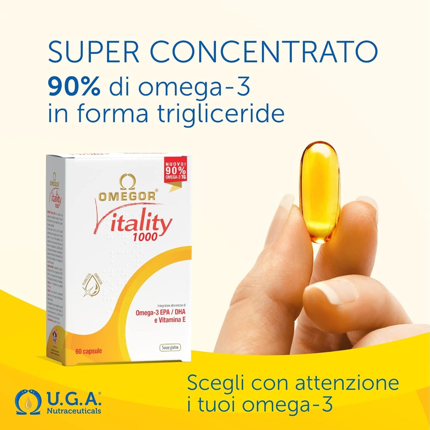 OMEGOR® Vitality 1000: High Omega-3 TG, IFOS 5-Star Certified, EPA 535mg, DHA 268mg, 90% Triglyceride Structure - 60 Capsules