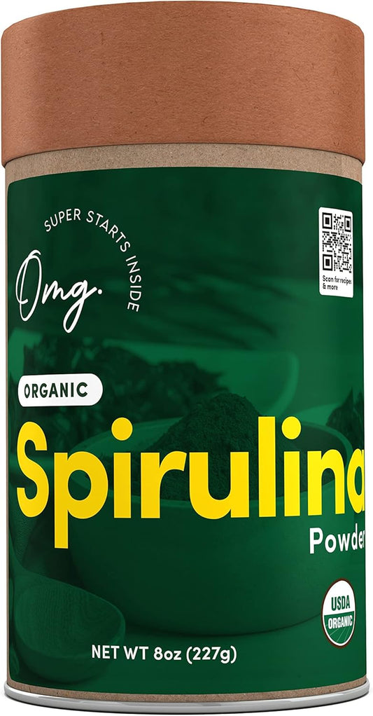 OMG! Superfoods Organic Spirulina Powder - 100% Pure, USDA Certified Organic - Rich in Iron, Vitamin A & B12 - 8 oz Package