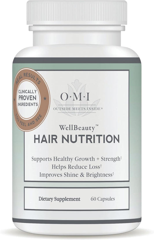 OMI WellBeauty Hair Nutrition Supplement for Women - Reduce Hair Loss, Strengthen Hair with Keratin, Biotin, Zinc - 1 Bottle, 1-Month Supply