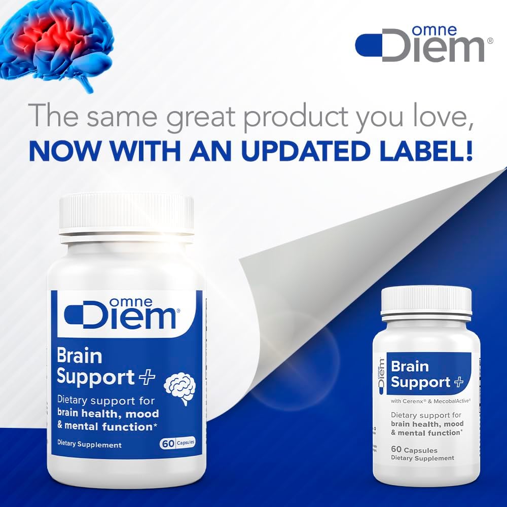 Omne Diem Brain Support Capsules with Cerenx & MecobalActive - Dietary Supplement for Brain Health, Mood & Mental Function - 60 Count