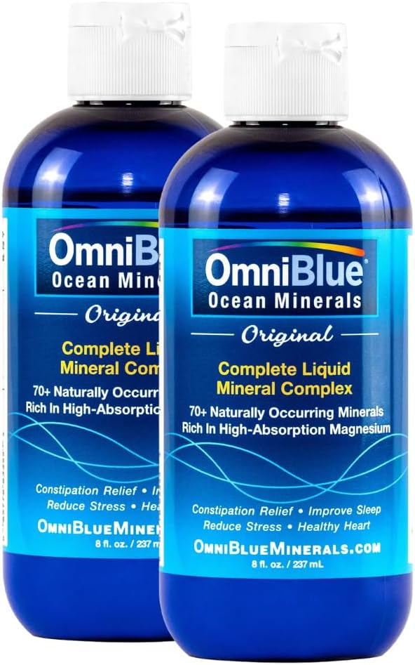 OmniBlue Ocean Minerals 8oz 2-Pack - Liquid Magnesium & 70+ Trace Minerals for Muscle Wellness, Better Sleep, Digestion, Heart Health - Exclusive Bundle