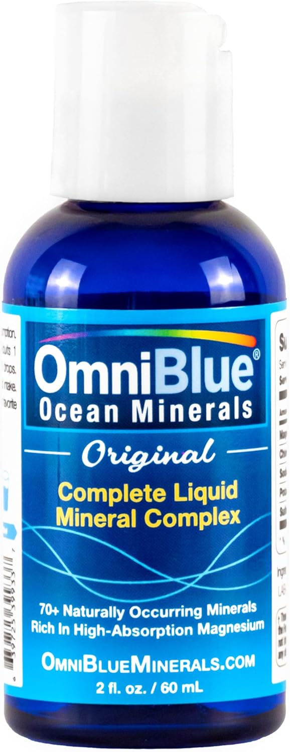 OmniBlue Ocean Minerals Liquid Magnesium (420mg) & 70+ Trace Minerals - Natural Remineralization for Muscle Wellness, Deep Sleep, Smooth Digestion, Heart Function - 2oz Bottle