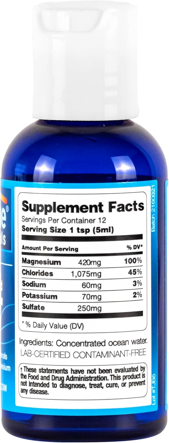 OmniBlue Ocean Minerals Liquid Magnesium (420mg) & 70+ Trace Minerals - Natural Remineralization for Muscle Wellness, Deep Sleep, Smooth Digestion, Heart Function - 2oz Bottle