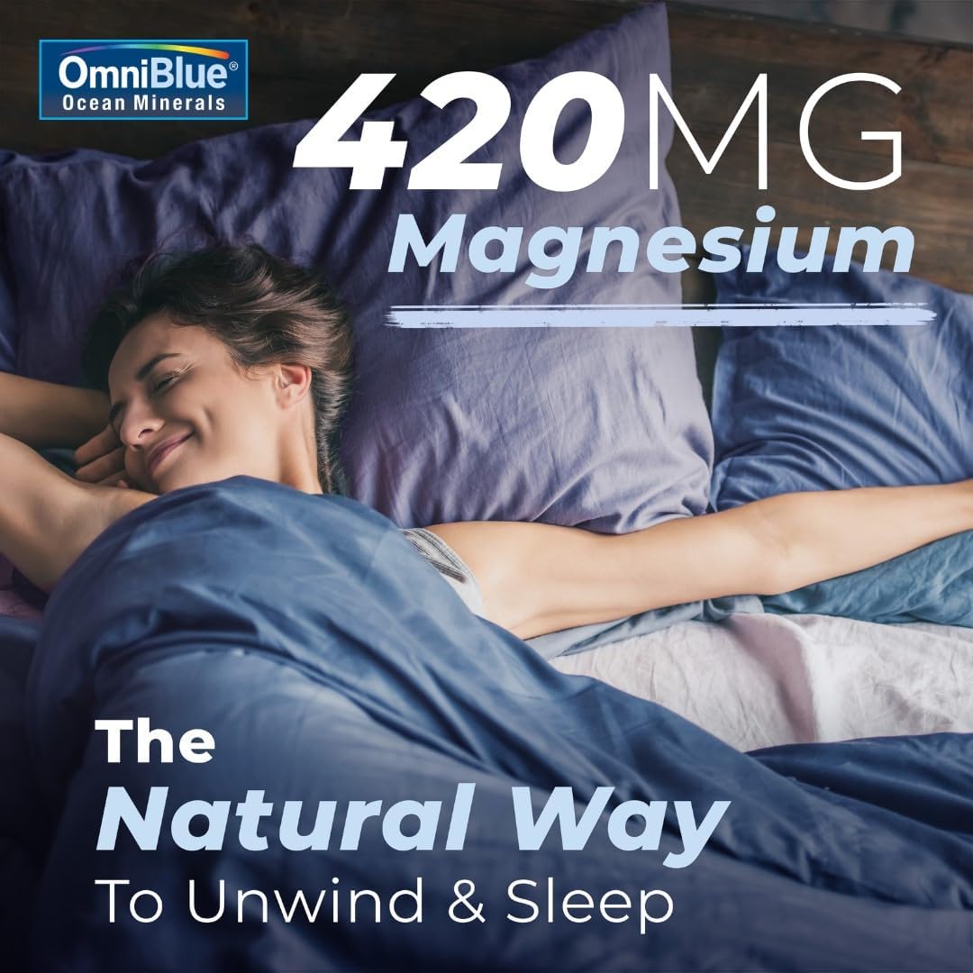 OmniBlue Ocean Minerals Liquid Magnesium (420mg) & 70+ Trace Minerals - Natural Remineralization for Muscle Wellness, Deep Sleep, Smooth Digestion, Heart Function - 2oz Bottle