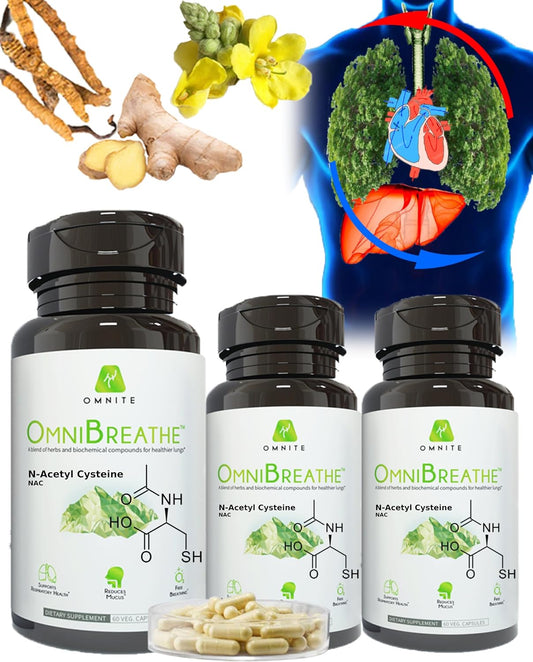 Omnite OmniBreathe Lung Cleanse Detox Supplement - Reduce Mucus & Cough for Smokers, Promote Respiratory Wellness, Natural Breathing Support (3 Bottles)