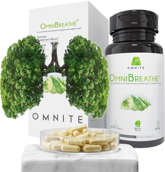 Omnite OMNIBREATHE Respiratory Health Support Supplement - Inhaler Mate for Quit Smoking, Asthma Relief, Clear Airways, Reduce Cough - 60 Veg Capsules