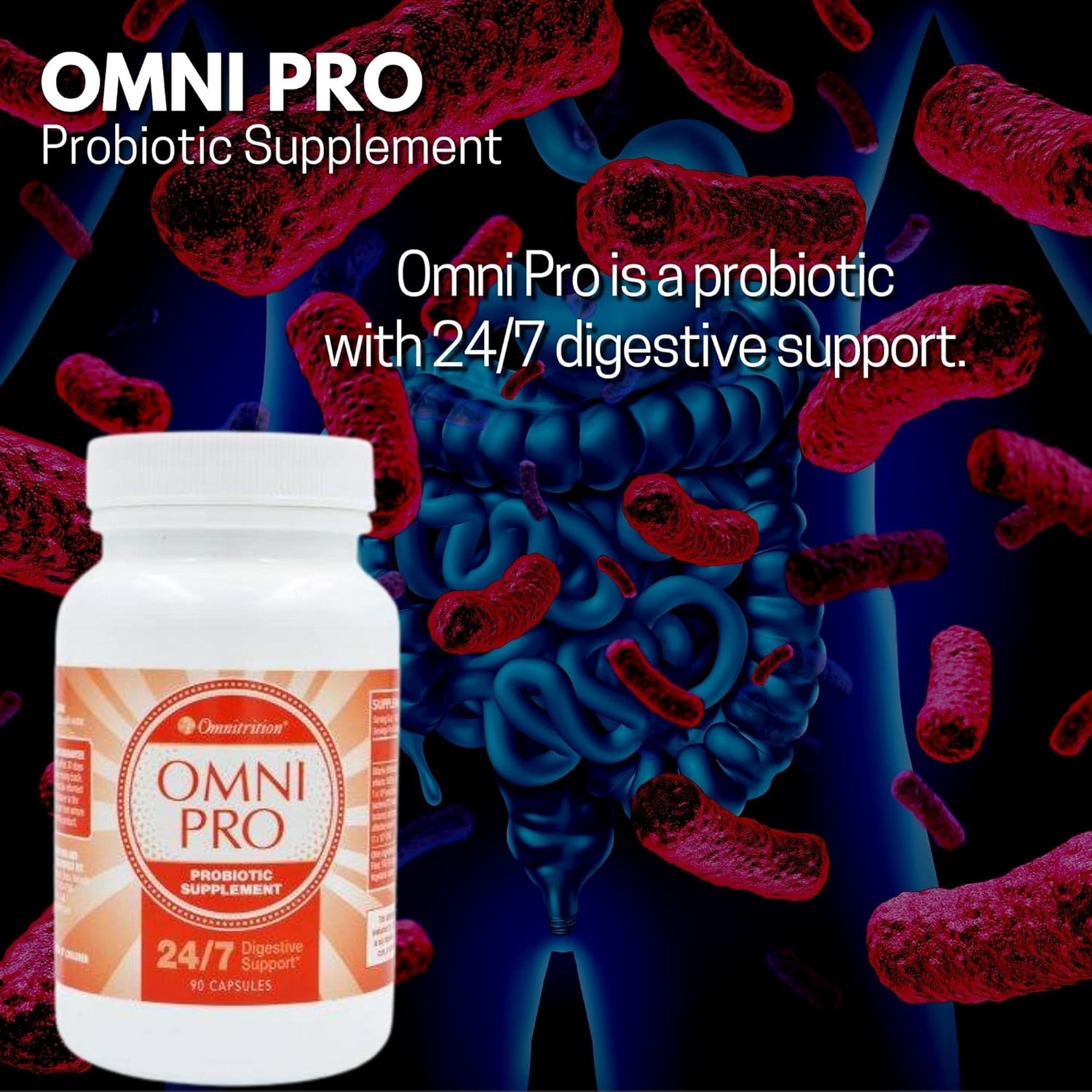 Omnitrition Omni Pro Probiotic Supplement - 24/7 Digestive Support - 90 Capsules