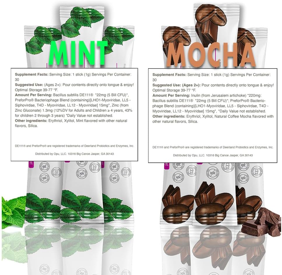 One Month Supply Opu Probiotics Mocha Instant-Dissolve - 5 Billion CFU's for Men, Women & Children - Prebiotics for Digestive & Immune Support - Sugar Free, Gluten Free, Non GMO