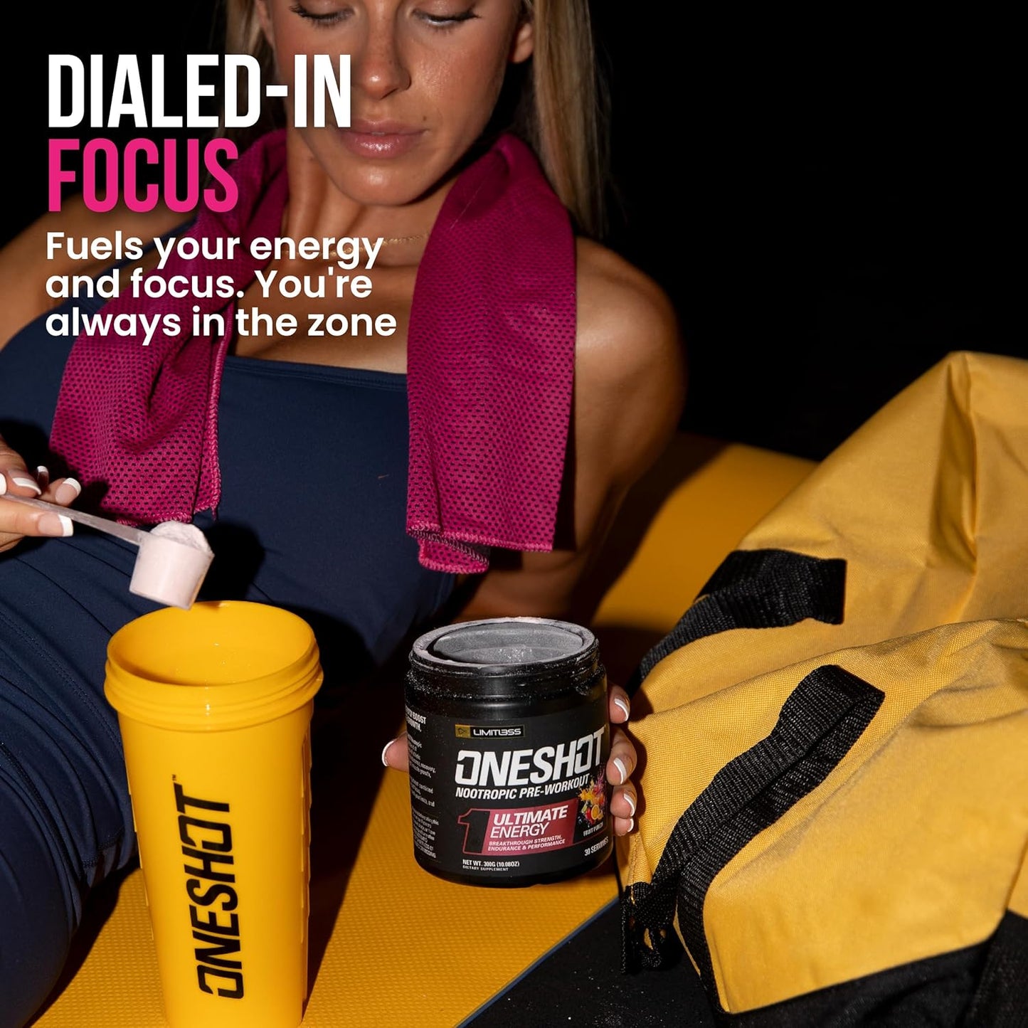 OneShot LIMITLESS Pre Workout Powder with BCAAs, Caffeine, Beta Alanine, Citrulline Malate - Fruit Punch - 30 Servings