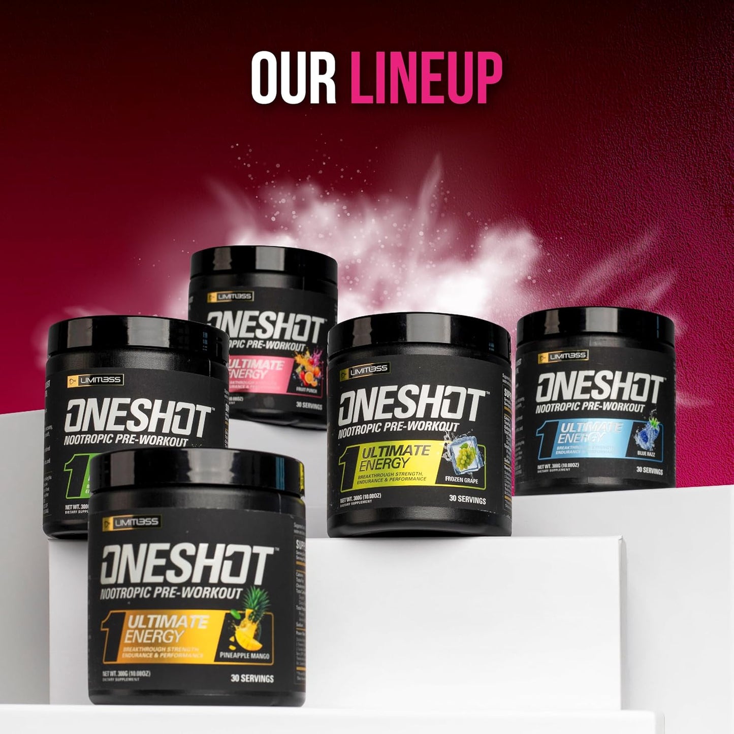 OneShot LIMITLESS Pre Workout Powder with BCAAs, Caffeine, Beta Alanine, Citrulline Malate - Fruit Punch - 30 Servings