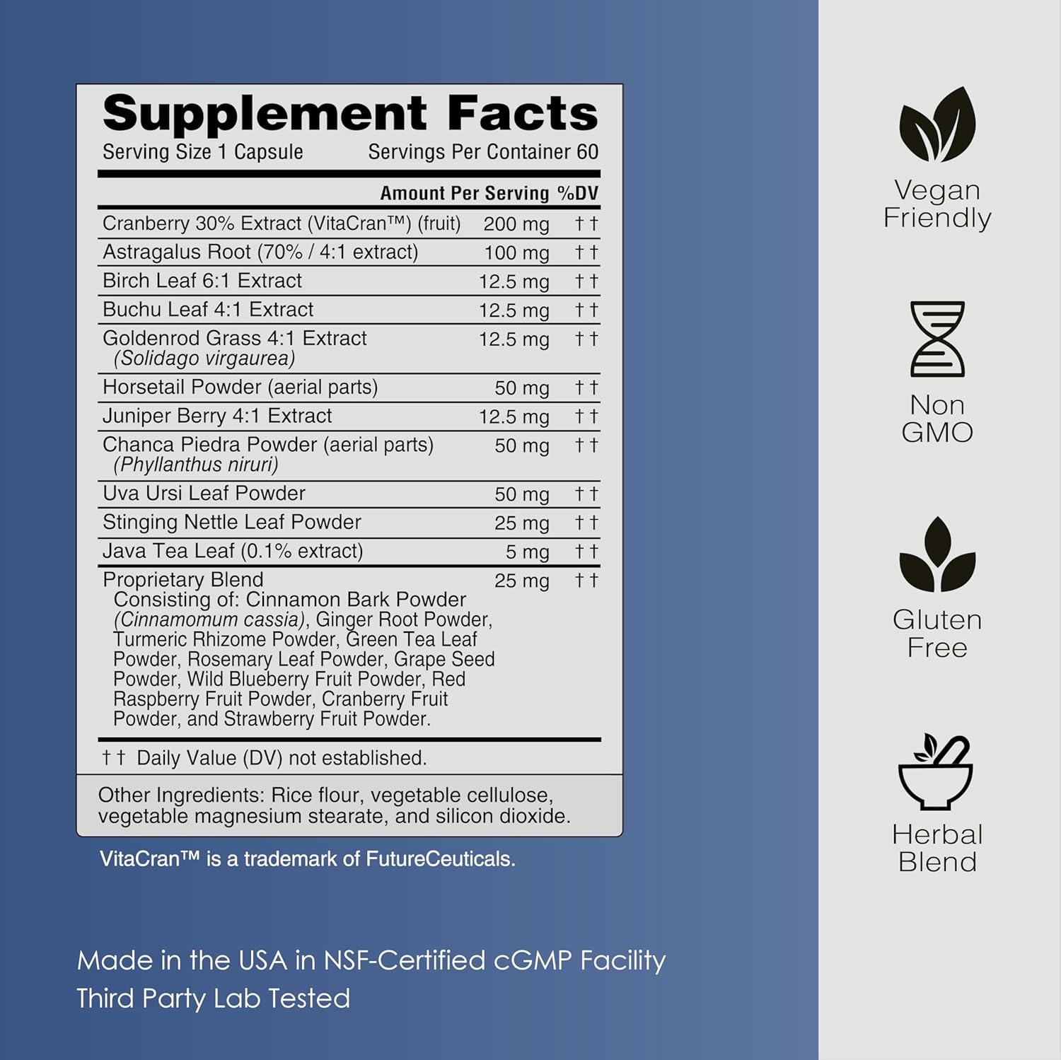 ONLA Vegan Kidney Cleanse Capsules - 20-in-1 Natural Urinary Tract Supplement for Kidney & Bladder Support - Detox & Repair with Cranberry, Astragalus, Buchu, Uva Ursi - 60 Capsules