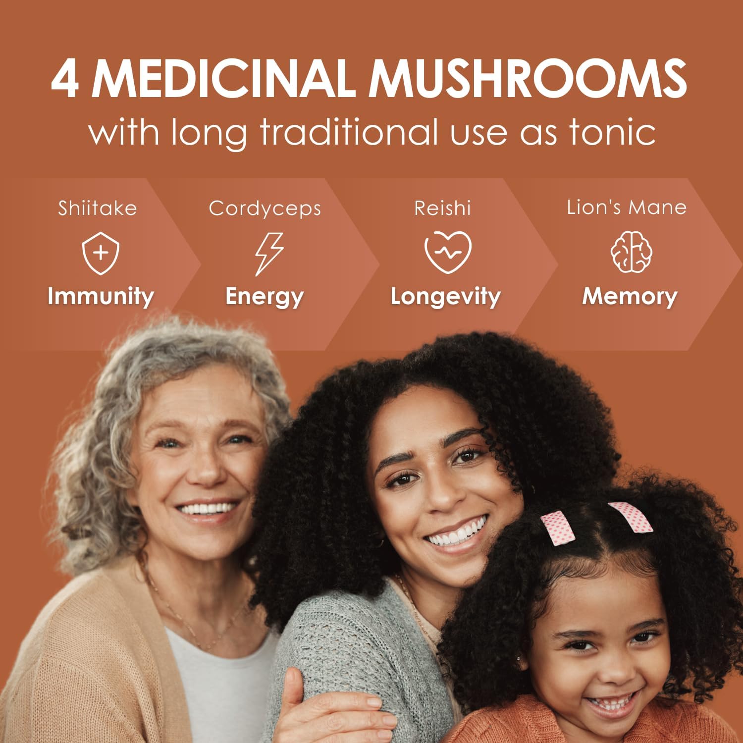 ONLA Vegan Mushroom Supplement - Immune Support & Brain Boost - Lions Mane, Reishi, Cordyceps, Shiitake Capsules (60 ct)