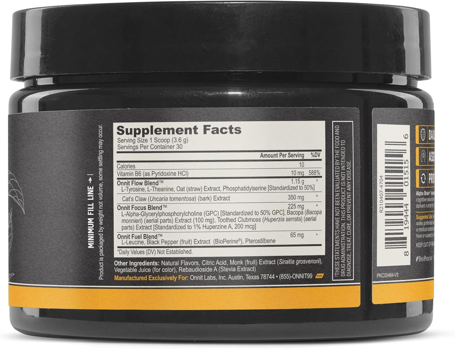 Onnit Alpha Brain Peach Instant Powder - Cognitive Enhancement Supplement