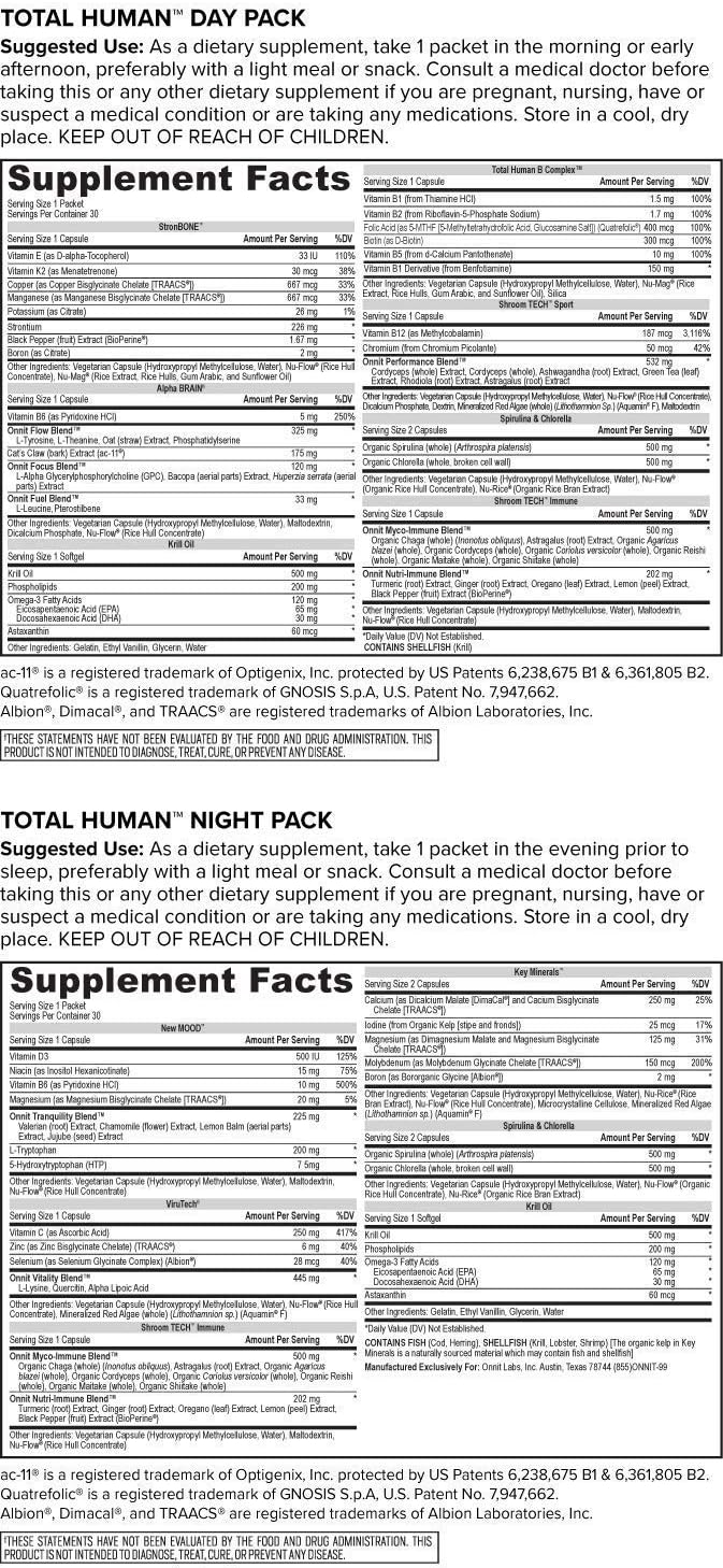 ONNIT Total Human Optimization Stack - Alpha Brain (90ct) + Total Human (60ct) + Shroom Tech Sport (84ct) Supplement Bundle
