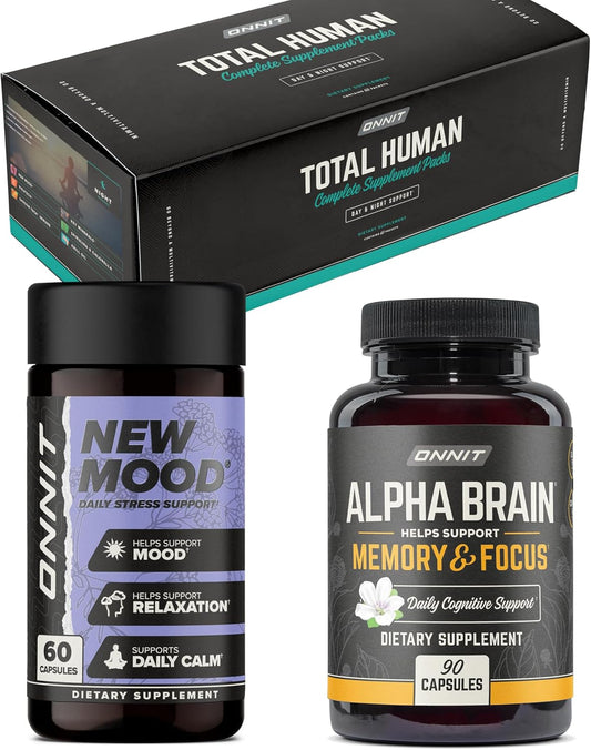 ONNIT Total Human Stack with Alpha Brain and New Mood - 90ct and 60ct - Energy, Focus, and Mood Support