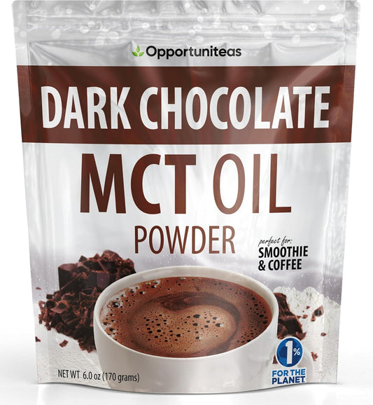 Opportuniteas Dark Chocolate MCT Oil Powder - Keto Creamer for Coffee, Drinks & Smoothies - Boost Energy & Mental Focus - 6 oz