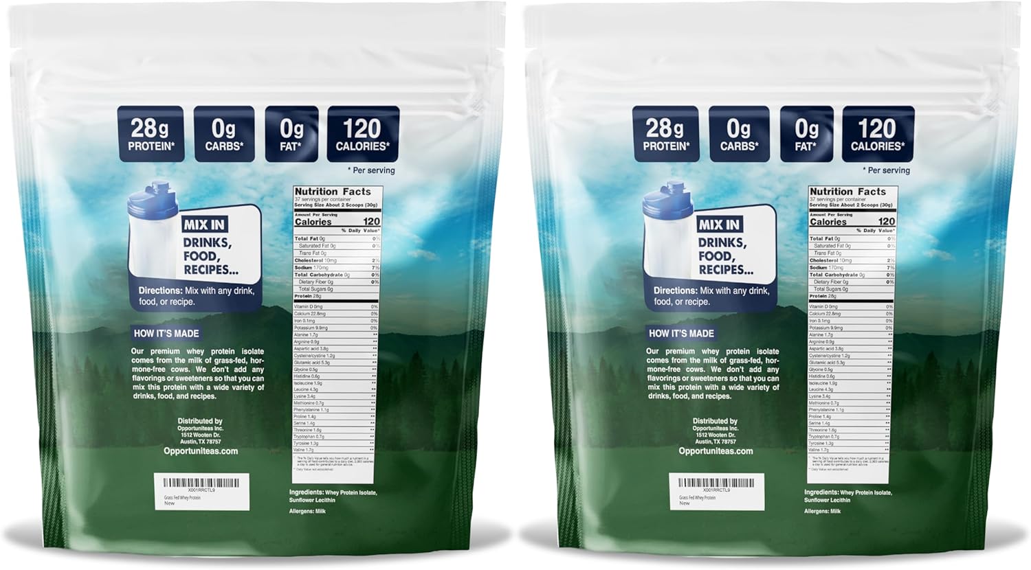 Opportuniteas Grass Fed Whey Isolate Protein Powder - 28g Unflavored Protein, No Artificial Sweeteners, Hormone-Free Cows, Non GMO - 5lb - BoostGo Australia