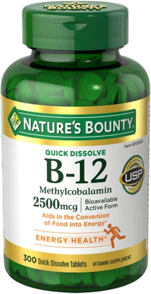 OProCyn Natures Bounty Vitamin B-12 2500 mcg Quick Dissolve Tablets - 300 Count