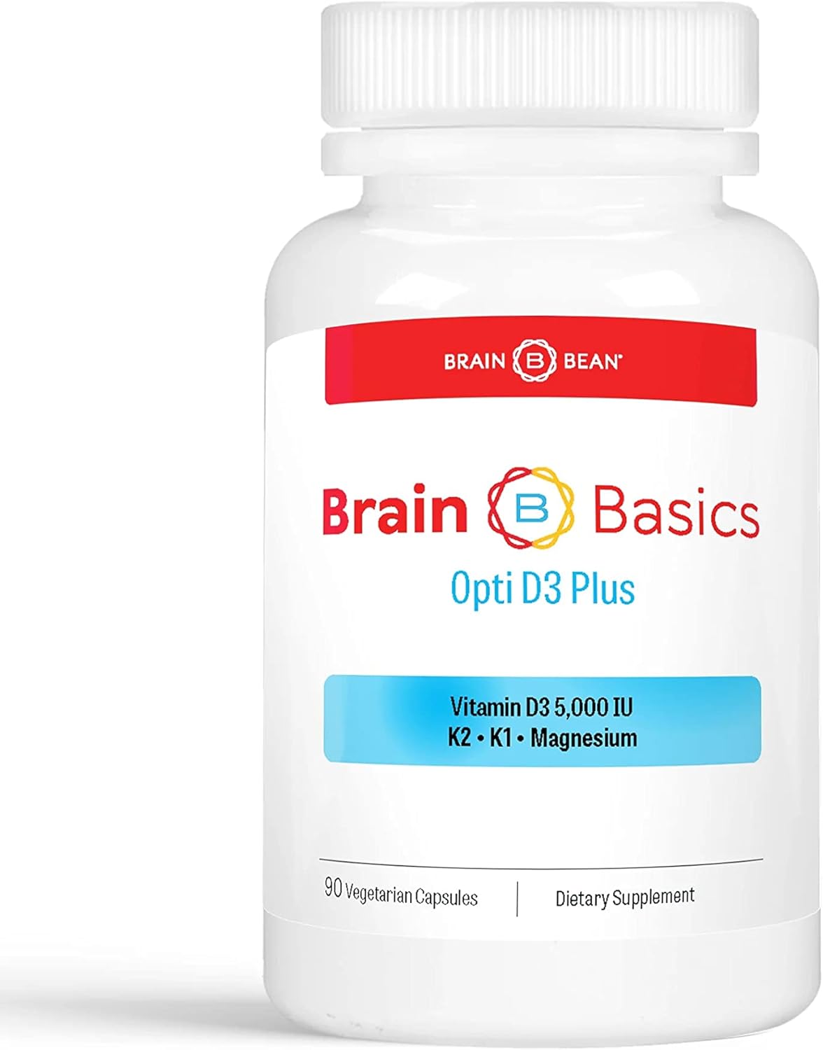 Opti D3 Plus Brain Bean Supplement | Vitamin D3 K2 5,000IU, K1, Magnesium | 90 Servings