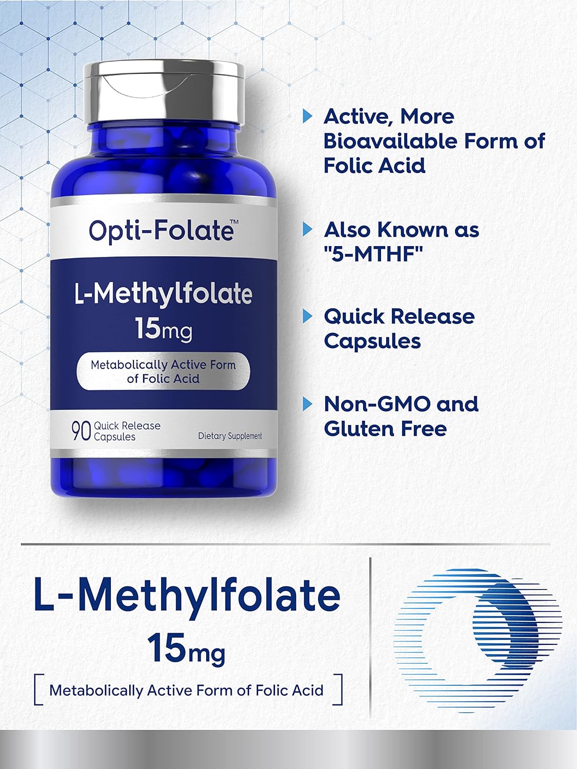 Opti-Folate Methylfolate 15mg | 90 Capsules | Max Strength | Activated & Optimized | Non-GMO, Gluten-Free | Methyl Folate, 5-MTHF