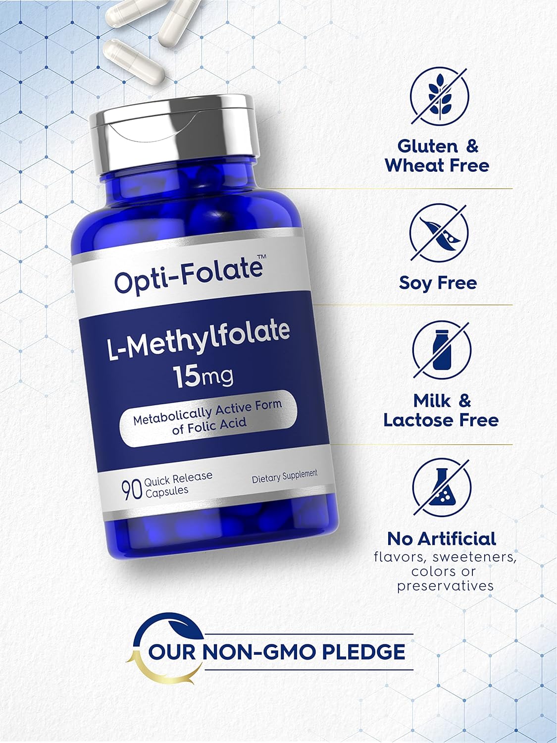 Opti-Folate Methylfolate 15mg | 90 Capsules | Max Strength | Activated & Optimized | Non-GMO, Gluten-Free | Methyl Folate, 5-MTHF