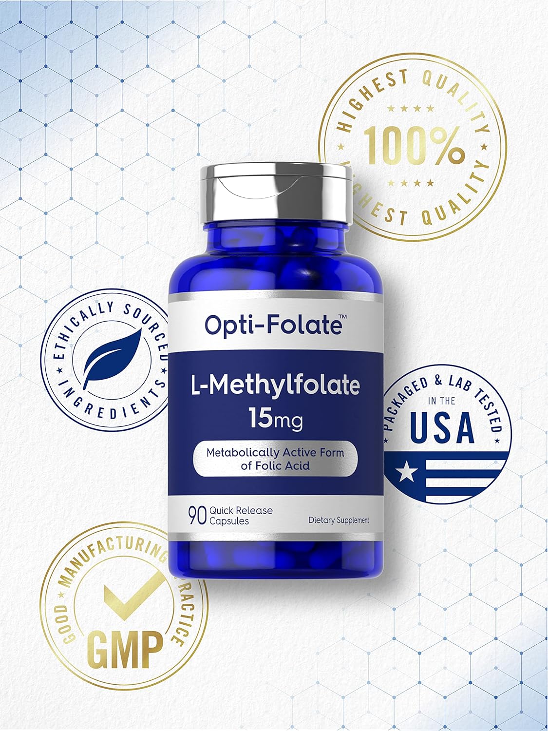 Opti-Folate Methylfolate 15mg | 90 Capsules | Max Strength | Activated & Optimized | Non-GMO, Gluten-Free | Methyl Folate, 5-MTHF