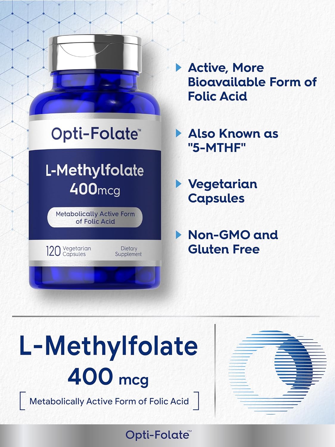 Opti-Folate Methylfolate 400mcg | 120 Capsules | Vegetarian | Non-GMO & Gluten Free