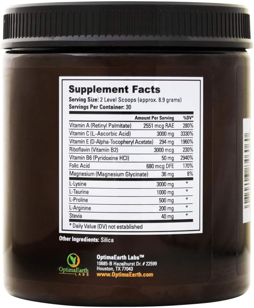 OptimaEarth Labs Optima Heart - High Potency Vitamin C & Lysine Supplement - 3000mg per Serving - General Health & Wellness Formula