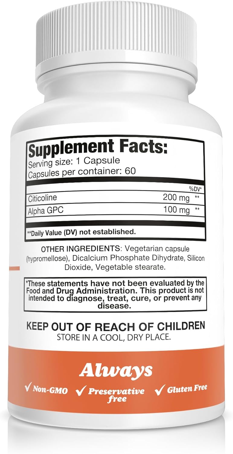 Optimal Choline Complex for Cognitive & Muscle Support - Alpha GPC/CDP Citicoline Blend - 300 mg
