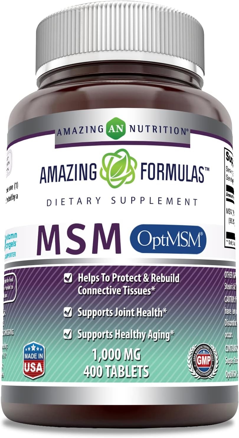OptiMSM 1000 mg 400 Tablets Supplement | Non-GMO | Gluten-Free | Made in USA by Amazing Nutrition Amazing Formulas