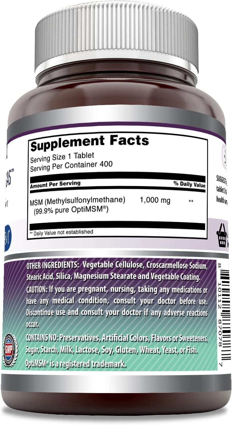 OptiMSM 1000 mg 400 Tablets Supplement | Non-GMO | Gluten-Free | Made in USA by Amazing Nutrition Amazing Formulas
