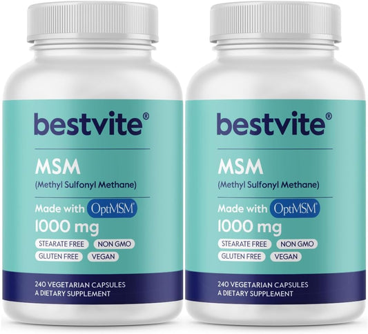 OptiMSM MSM 1000mg (480 Capsules, 240 x 2) - Joint Support Supplement, Non-GMO, Gluten-Free, No Stearates