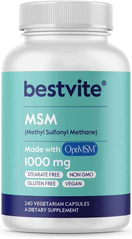 OptiMSM MSM 1000mg Capsules for Joint Support (240 Count) - Non-GMO & Gluten-Free Formula without Stearates