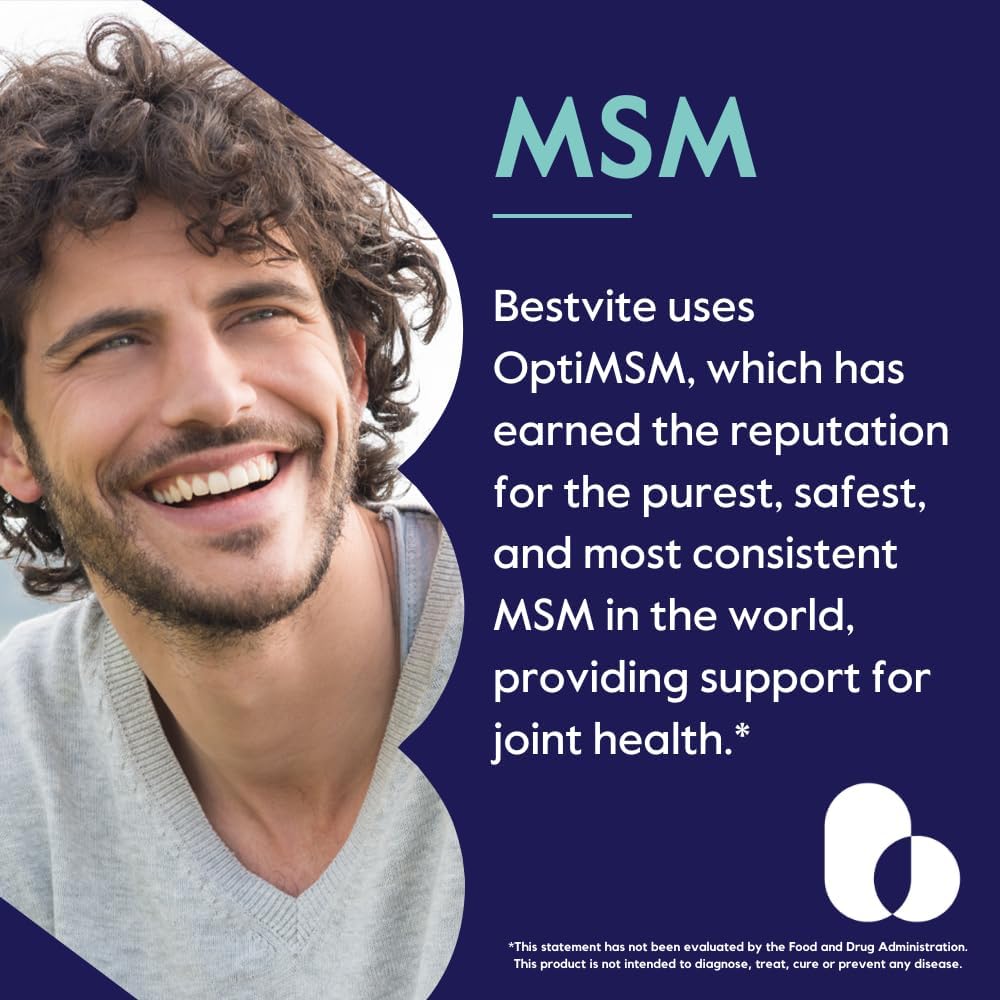 OptiMSM MSM 1000mg Capsules for Joint Support (240 Count) - Non-GMO & Gluten-Free Formula without Stearates