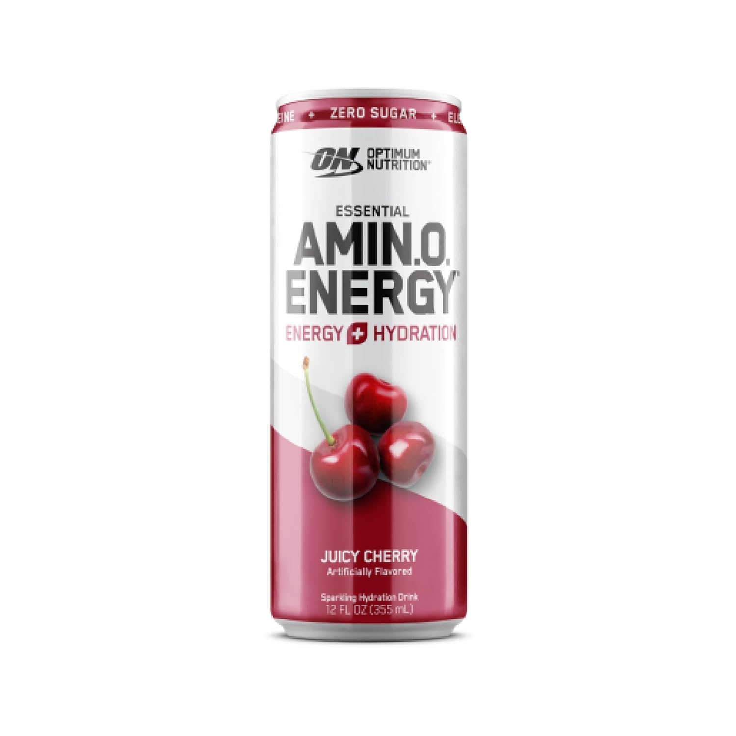 Optimum Nutrition Amino Energy Sparkling Hydration Drink - Cherry Flavor, Sugar-Free, 12oz Cans, 12 Pack - Electrolytes, Caffeine, Amino Acids, BCAAs