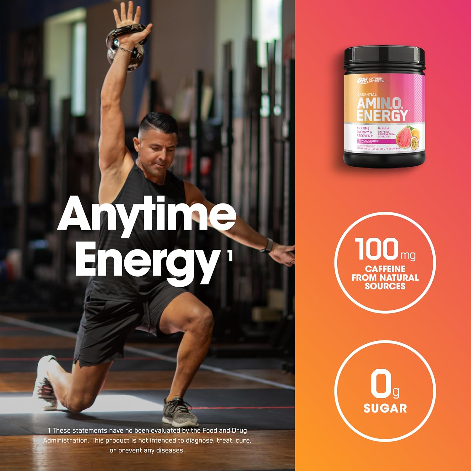 Optimum Nutrition Amino Energy Tropical Sunrise - Pre Workout Powder with Green Tea, BCAA, Amino Acids, Green Coffee Extract - Keto Friendly Energy Supplement, 65 Servings