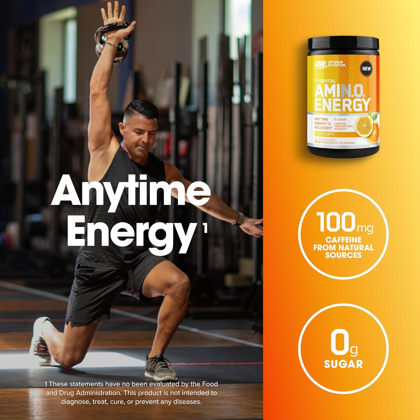 Optimum Nutrition Citrus Spritz Amino Energy - Pre Workout Powder with Green Tea, BCAA, Amino Acids, Green Coffee Extract - Keto Friendly Energy Drink, 30 Servings