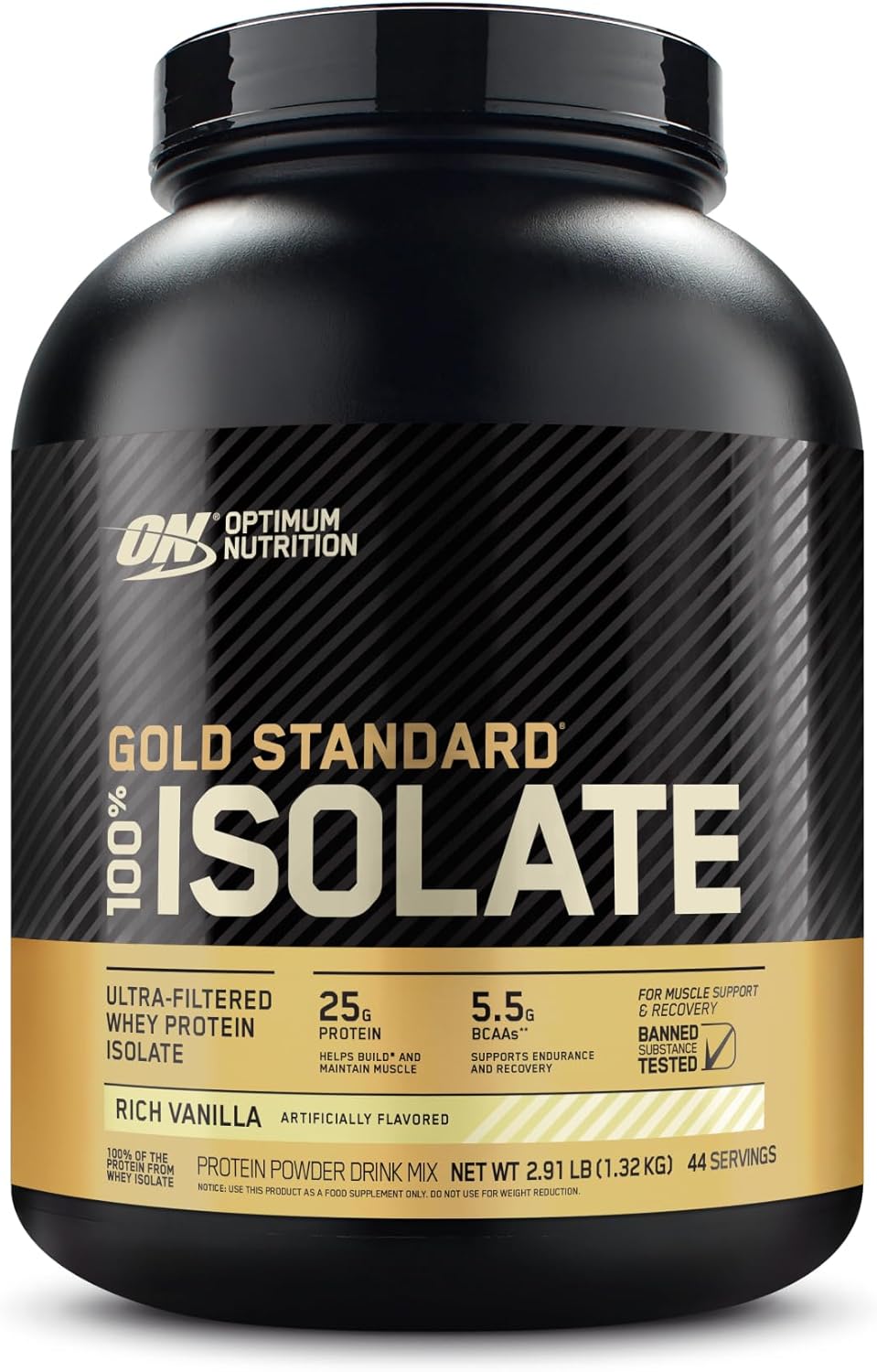 Optimum Nutrition Gold Standard 100% Isolate Vanilla Protein Powder - 2.91 lbs, 44 Servings