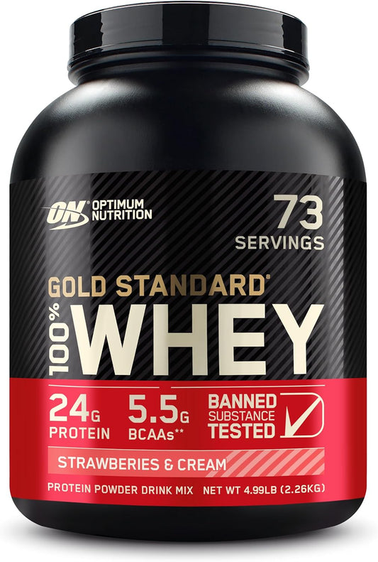 Optimum Nutrition Gold Standard 100% Whey Protein Powder - Strawberries & Cream Flavor - 5lb Pack - Varies Packaging