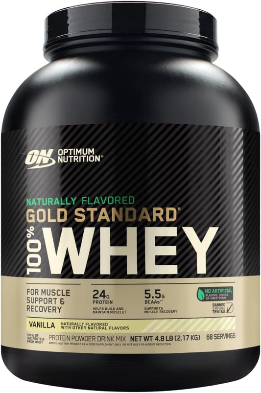 Optimum Nutrition Gold Standard 100% Whey Protein Powder - Vanilla Flavor, 76.8 Ounce - Pack of 4.8