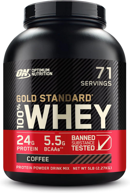 Optimum Nutrition Gold Standard 100% Whey Protein Powder in Coffee Flavor - 5 Pound Size, Varies Packaging